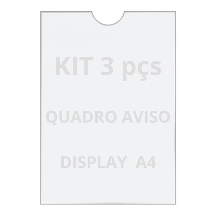 Quadro De Aviso A4 Display De Parede Acrílico Ps Kit 3 Peças