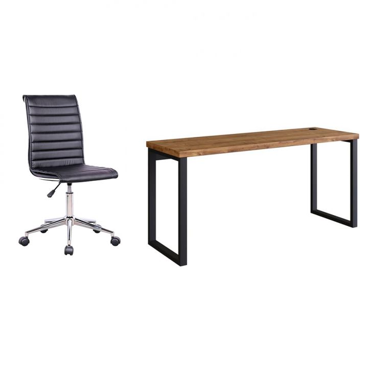 Conjunto de Mesa Miguel Marrom com Cadeira de Escritório Secretária Giratória Marilyn Preta