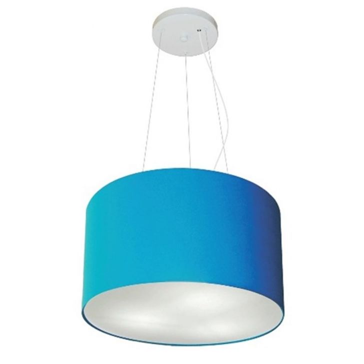 Pendente Cilíndrico Md-4009 Cúpula em Tecido 40x21cm Azul Turquesa - Bivolt