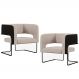 Kit 02 Poltronas Scarlett D02 Base Aço Preto Corano Preto C-05 Linho Bege C-107 - Lyam Decor