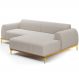 Sofá 3 Lugares com Chaise Direito Para Sala de Estar Molino 230cm D02 Base Castanho Pés D'ouro Bouclê Creme C-54 - Lyam Decor