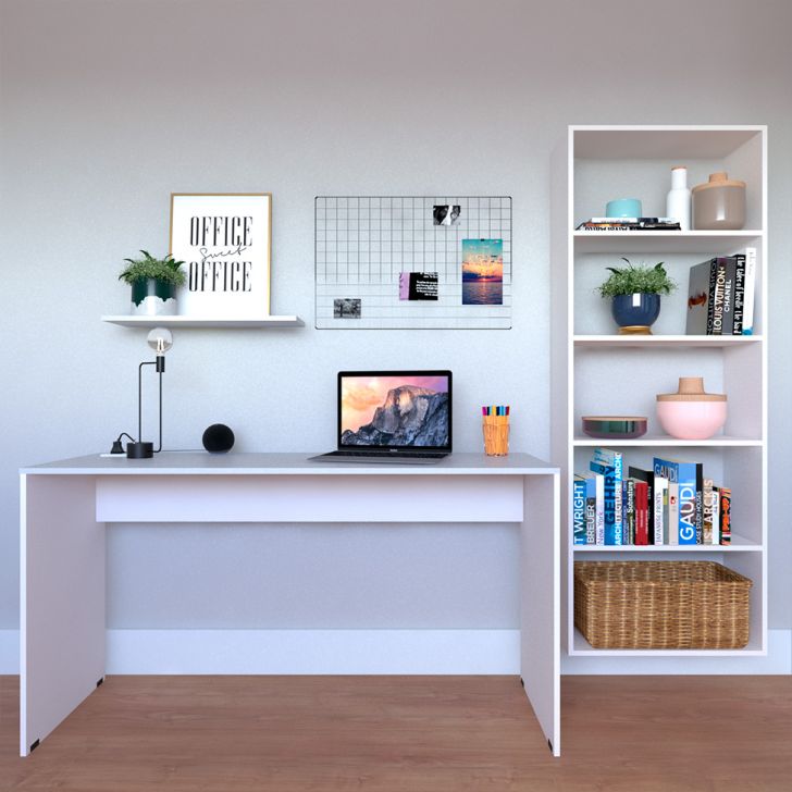 Escrivaninha com Estante e Prateleira KitCubos Branca e Cinza Cristal