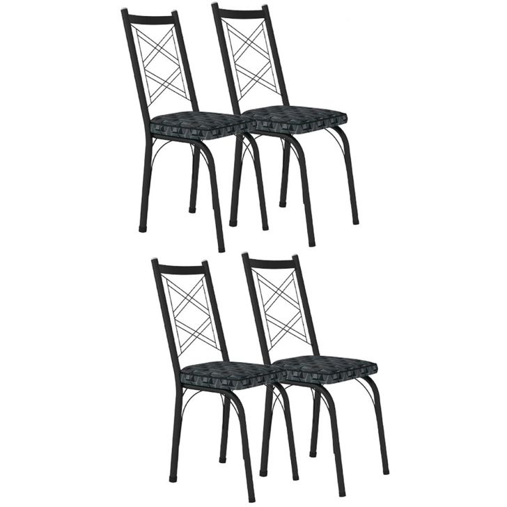 Kit 4 Cadeiras Aço Carbono Tubular Metálica Acabamento Fosco D-28 Julia Preto/Mosaico Silver
