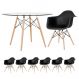 Mesa redonda Eames com tampo de vidro 120 cm + 6 cadeiras Eiffel DAW Preto