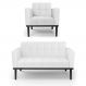 Conjunto Poltrona e Namoradeira Decorativa Karen Pés Fixo em Madeira Preto PU Branco G19 - Gran Belo