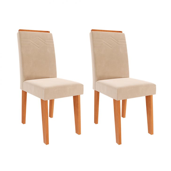 Conjunto Com 2 Cadeiras Taís Suede Nude E Cinamomo