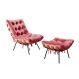 Poltrona Com Puff Costela Base Fixa Suede Rosa Bella Decor