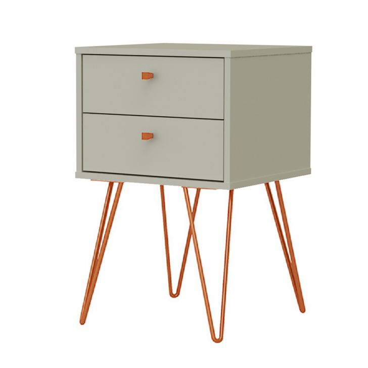 Mesa De Cabeceira Bled 2 Gavetas Off White E Cobre