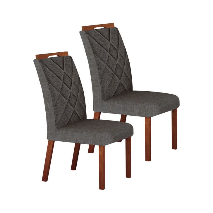 Conjunto com 2 Cadeiras Larissa Linho Chumbo e Marrom