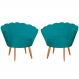Kit 2 Poltronas Decorativa para Sala de Estar Charm Suede Azul Turquesa - Montanaris Decor
