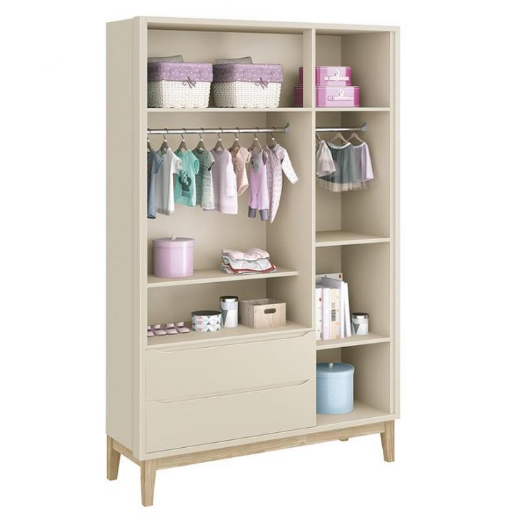 Guarda Roupa Infantil Classic 3 Portas Areia Fosco com Pés Madeira Natural - Reller Móveis