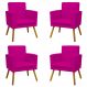 Kit 4 Poltronas Decorativas Reforçadas Para Sala Nina Com Base Suede Pink Pé Castanho - Clique E Decore