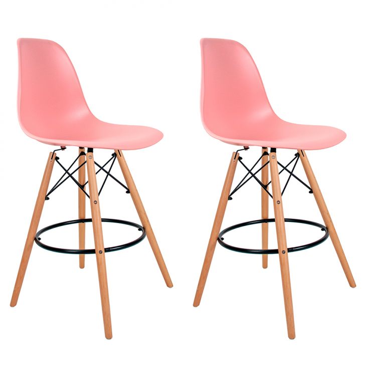 Conjunto com 2 Banquetas Charles Eames Rosa