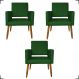 Kit 3 Poltronas Decorativas Confortáveis Para Sala Isa Suede Verde Pé Castanho - Clique E Decore
