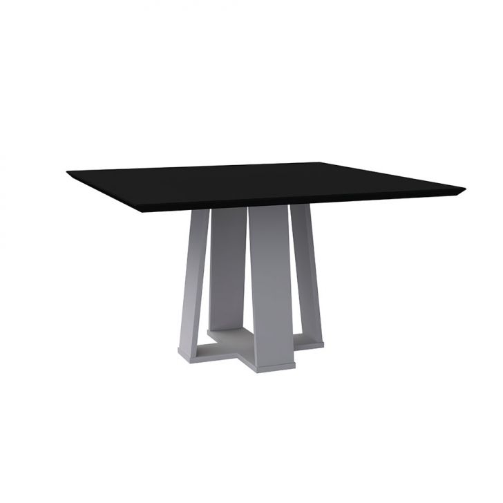Mesa de Jantar Quadrada com Tampo de Vidro Valencia Preta e Off White 135 cm
