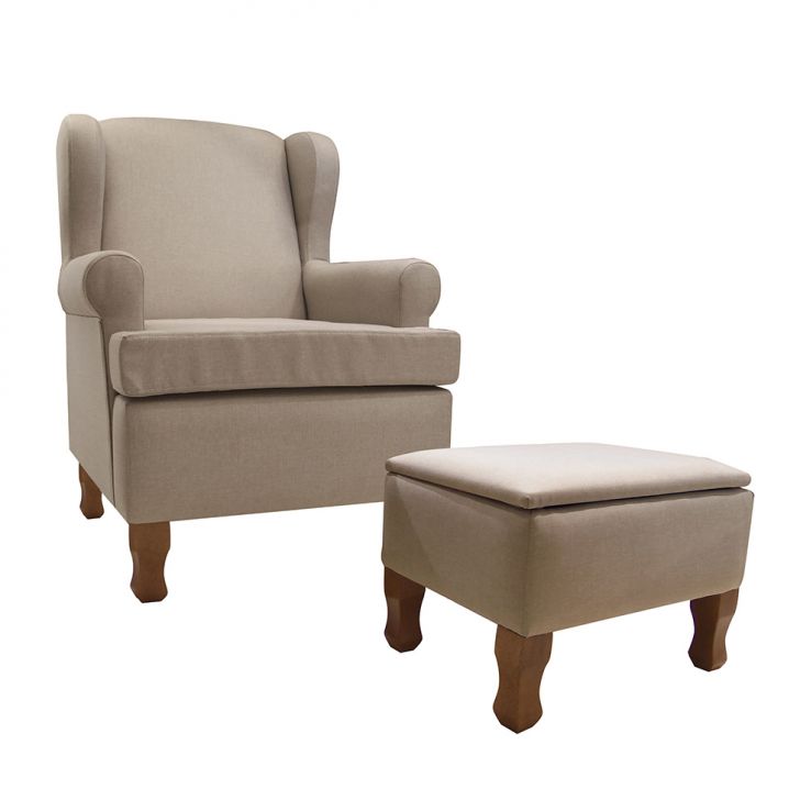 Poltrona para Amamentação com Puff Maria Vitória Linho Bege