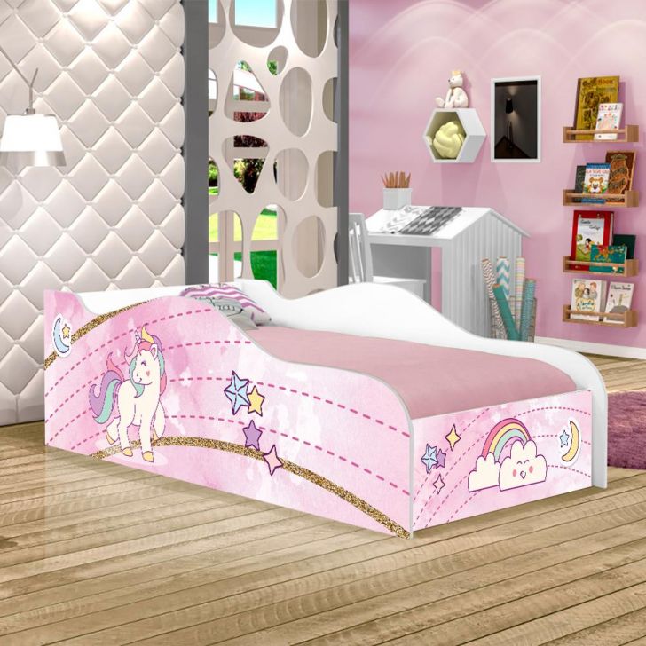 Cama Fun Unicónio Rosa Solteiro Com Colchão