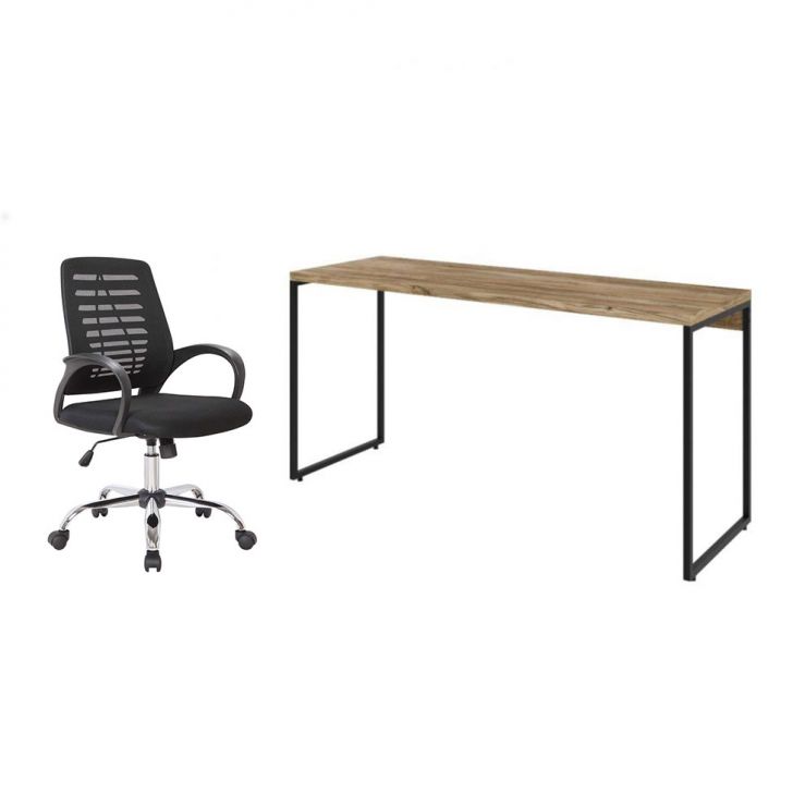 Conjunto de Mesa Studio Carvalho 150 cm com Cadeira de Escritório Secretária Giratória Light Preta