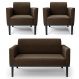 Sofá Namoradeira e 2 Poltronas Base Madeira Preto Maressa Suede Marrom - Ibiza