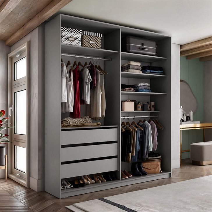 Guarda-roupa Closet Monreale 100 % Mdf 3 Gavetas Cinza 160 Cm