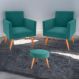Jogo de Poltronas e Puff Austin Veludo Verde Menta