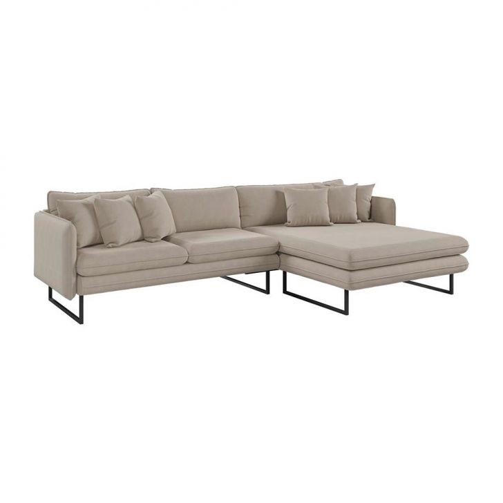 Sofá 5 Lugares Ricco Com Chaise Direita Linho Cinza