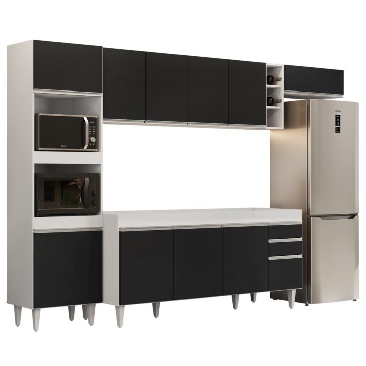 Armário de Cozinha Modulada 5 Peças CP16 Balcão Branco/Preto - Lumil