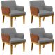 Kit 04 Poltronas Decorativas Sala Estar Beatriz W01 Linho Cinza Escuro Couríssimo Camel - Lyam Decor