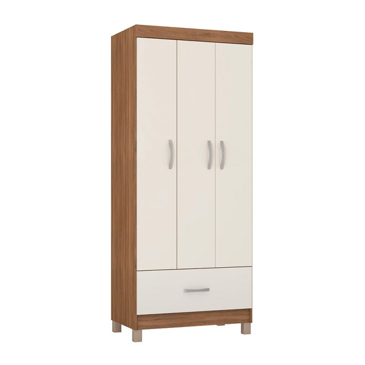 Guarda-roupa Solteiro Prince 3 Portas 1 Gaveta Amêndola E Off White