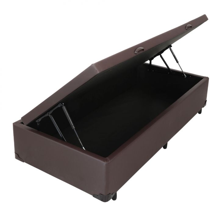 Base Para Cama Box Solteiro Érica Com Baú Tabaco