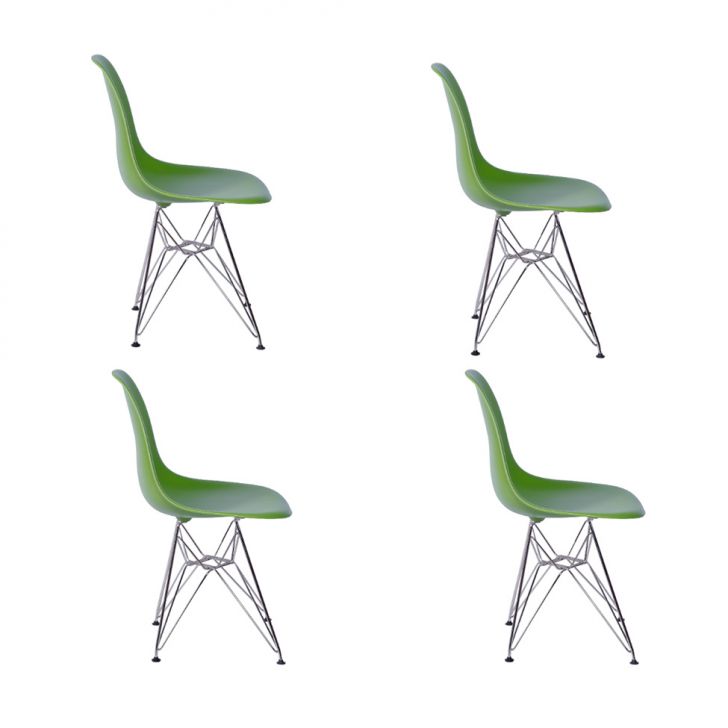 Conjunto com 4 Cadeiras DKR Eames Verde e Cromado