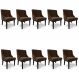 Kit 10 Cadeiras Estofadas para Sala de Jantar Base Fixa de Madeira Preto Lia Suede Marrom - Ibiza