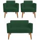 Conjunto Namoradeira e 2 Poltronas Decorativas Isabella Pés Palito Madeira Suede Verde G19 - Gran Belo