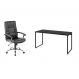 Conjunto de Mesa Kuadra I 150 cm com Cadeira de Escritório Presidente Giratória com Relax Office Plus Preta