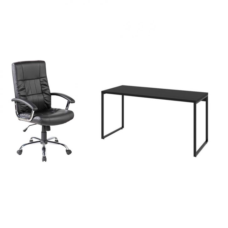 Conjunto de Mesa Kuadra I 150 cm com Cadeira de Escritório Presidente Giratória com Relax Office Plus Preta