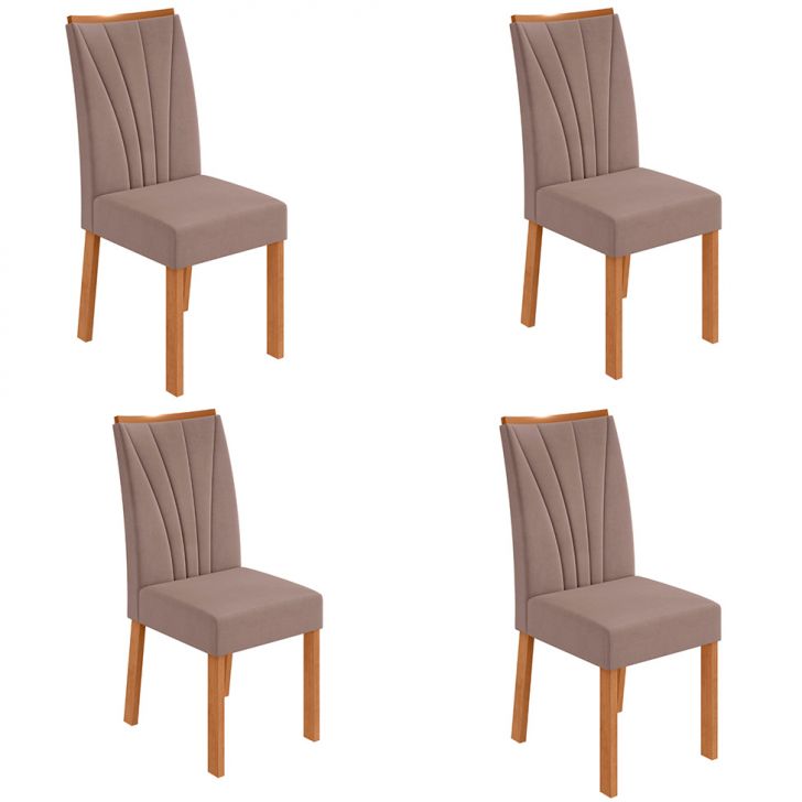 Conjunto com 4 Cadeiras Apogeu Suede Bege e Amêndoa