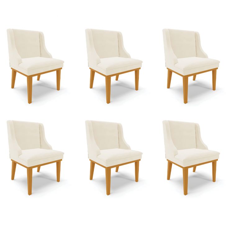 Kit 6 Cadeiras Decorativas Sala de Jantar Base Fixa de Madeira Firenze Veludo Bege/Castanho G19 - Gran Belo