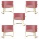 Kit 5 Poltronas Decorativa Sala de Estar Luana Base Gold Suede Rosa - Montanaris Decor