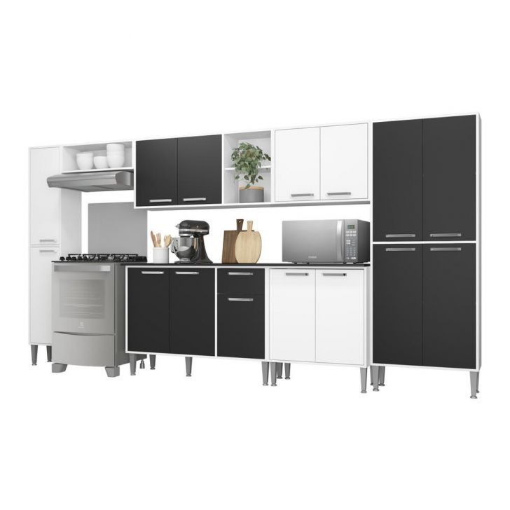 Cozinha Compacta Multimóveis Xangai Blues FG3161 com Armário e Balcão Branca/Preta