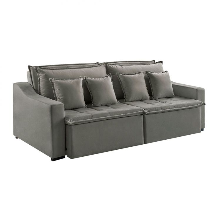Image of Sofá 3 Lugares Retrátil E Reclinável Amy Veludo Cinza 214 Cm PLA-ES745UP53WHEMOB