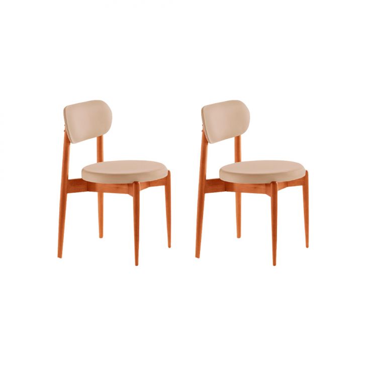 Conjunto com 2 Cadeiras Miami Soft Veludo Bege e Imbuia