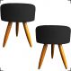 Kit 2 Puff Decorativos Para Sala, Quarto, Manicure Redondo Suede Preto Pé Castanho - Clique E Decore