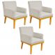 Kit 03 Poltronas Decorativa Para Sala de Estar Base Mel Beatriz W01 Suede Bege - Lyam Decor