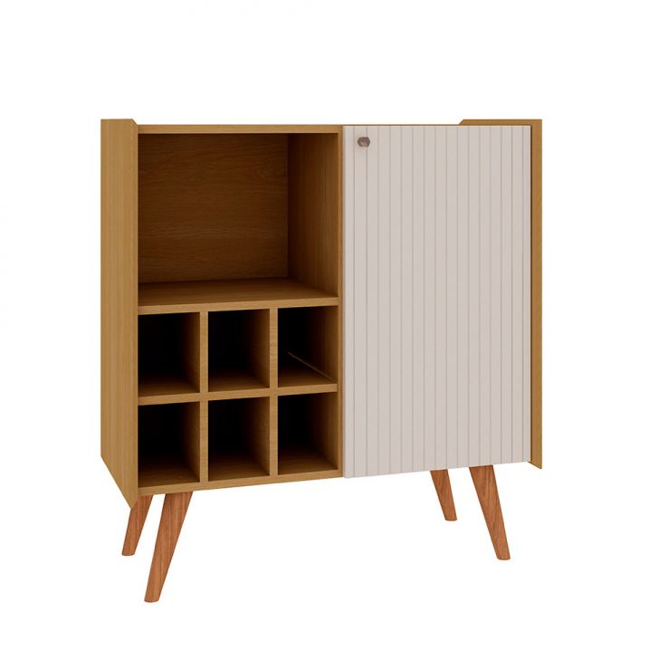 Buffet Vértice Ripado com Adega 2 Portas Off White e Cinamomo