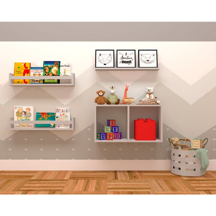 Conjunto de Nicho e Prateleira Trini Cinza Cristal