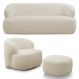 Conjunto Sala de Estar Decorativo Charlote 1 Poltrona Namoradeira 150cm 1 Poltrona Base Giratória em Aço com Puff Bouclê Bege G88 - Gran Belo
