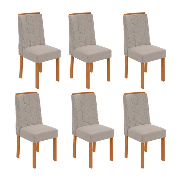 Conjunto com 6 Cadeiras Astrid Veludo Capuccino e Amêndoa