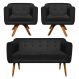 Kit 01 Namoradeira 02 Lugares e 02 Poltronas Giratória Julia Suede Preto Base Madeira MM30 D'Rossi