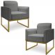 Kit 2 Poltronas Decorativas Isabella Base Industrial Linho Grafite/Dourado G19