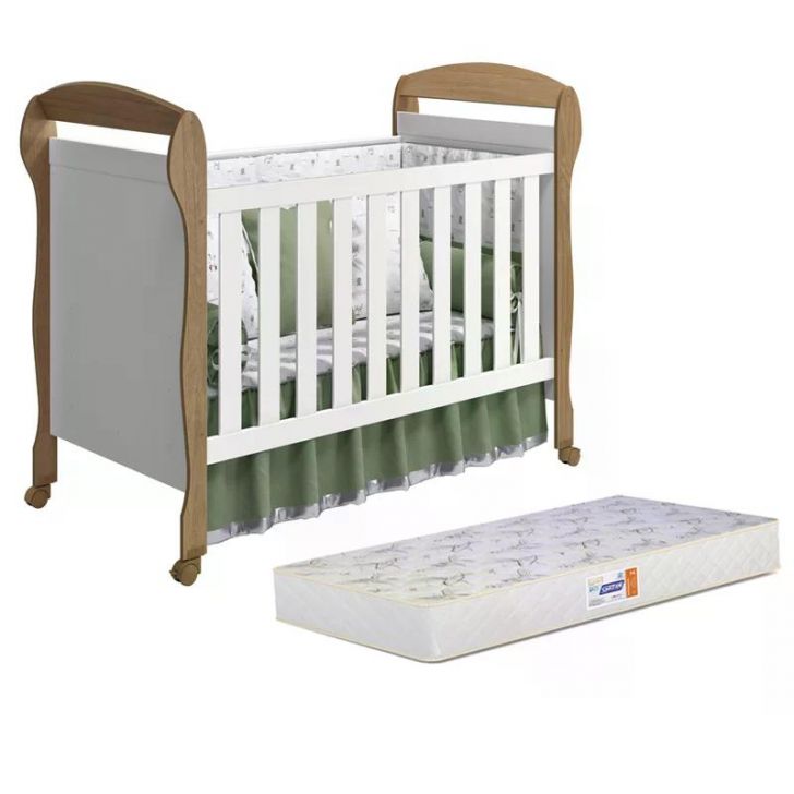 Berço Mini Cama Danny Branco Fosco/Mezzo Fosco com Colchão D18 de 10cm - Reller Móveis